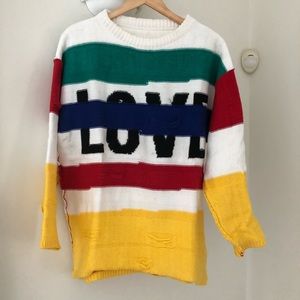 EMILY - Knitted Rainbow Love Pullover - M